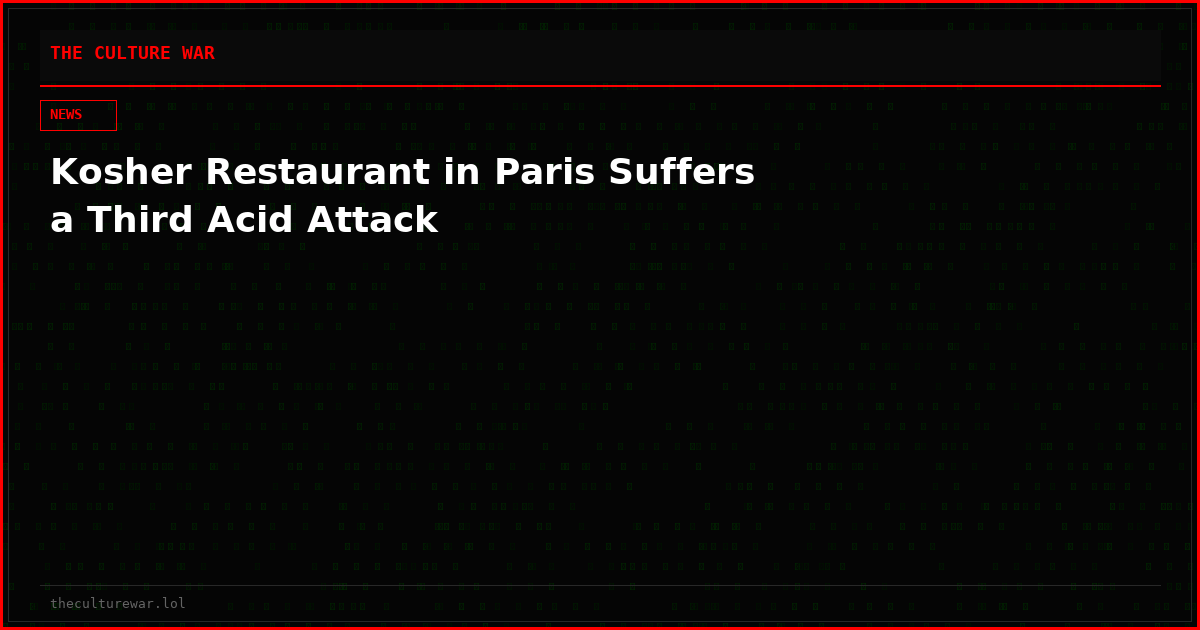 Kosher Restaurant in Paris Suffers a Third Acid Attack