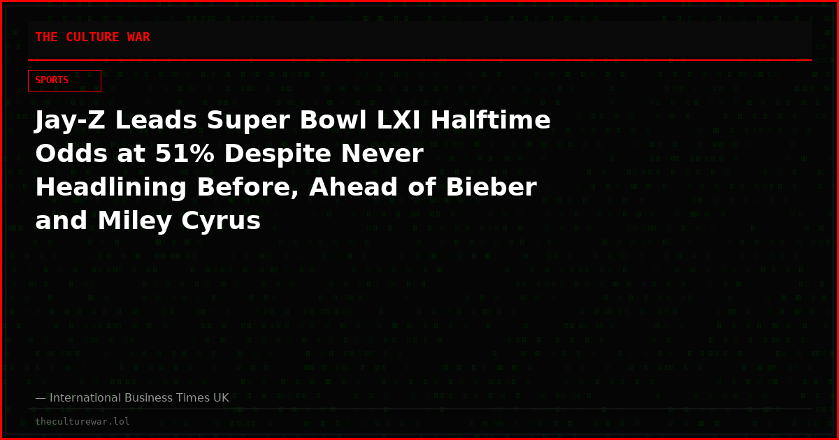 Jay-Z Leads Super Bowl LXI Halftime Odds at 51% Despite Never Headlining Before, Ahead of Bieber and Miley Cyrus