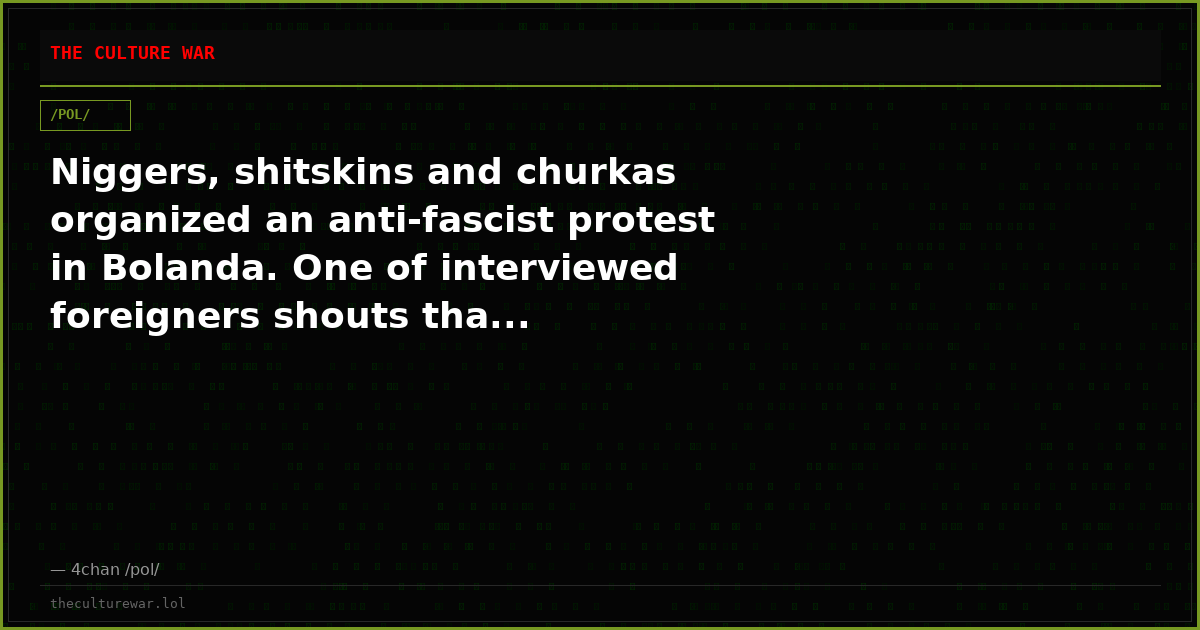 Niggers, shitskins and churkas organized an anti-fascist protest in Bolanda. One of interviewed foreigners shouts tha...