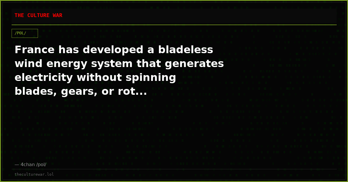 France has developed a bladeless wind energy system that generates electricity without spinning blades, gears, or rot...