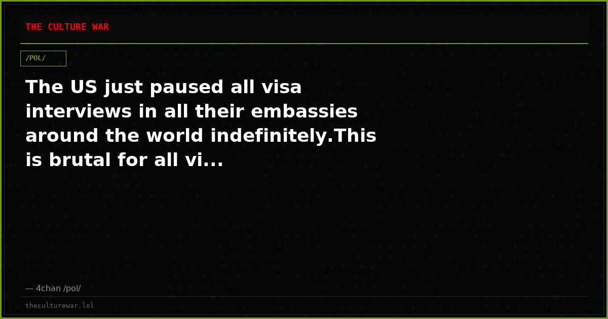 The US just paused all visa interviews in all their embassies around the world indefinitely.This is brutal for all vi...
