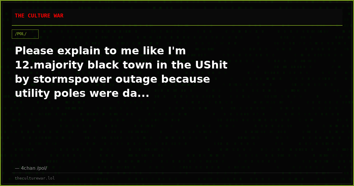 Please explain to me like I'm 12.majority black town in the UShit by stormspower outage because utility poles were da...