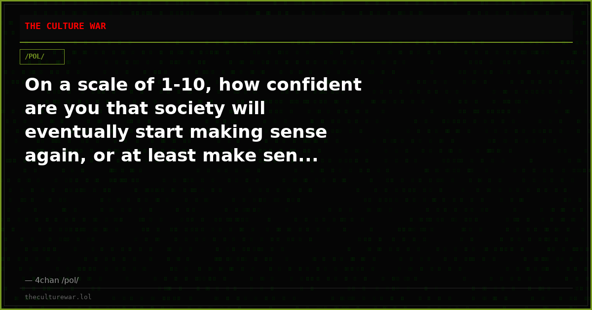 On a scale of 1-10, how confident are you that society will eventually start making sense again, or at least make sen...
