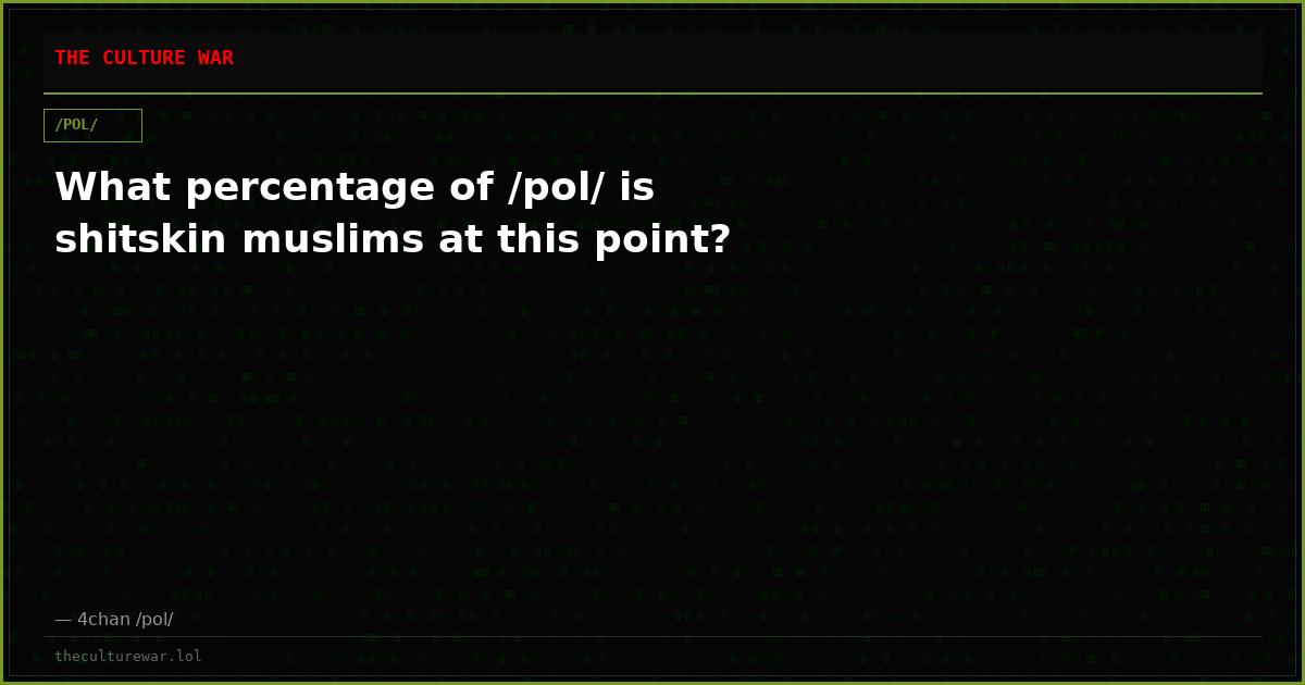 What percentage of /pol/ is shitskin muslims at this point?