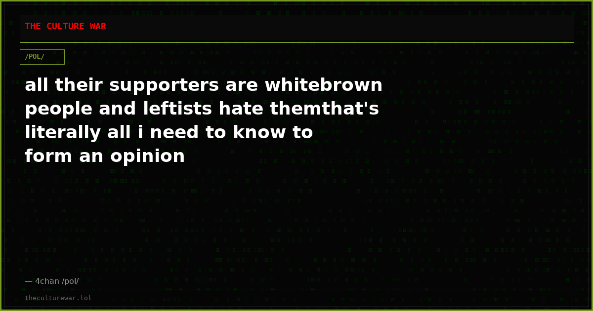 all their supporters are whitebrown people and leftists hate themthat's literally all i need to know to form an opinion