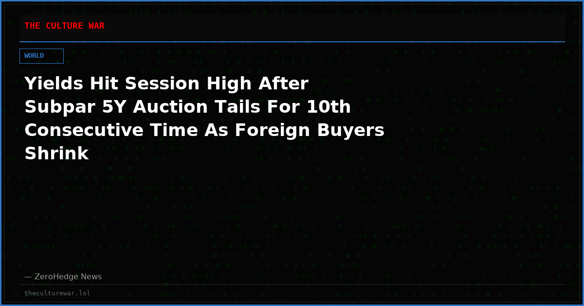 Yields Hit Session High After Subpar 5Y Auction Tails For 10th Consecutive Time As Foreign Buyers Shrink