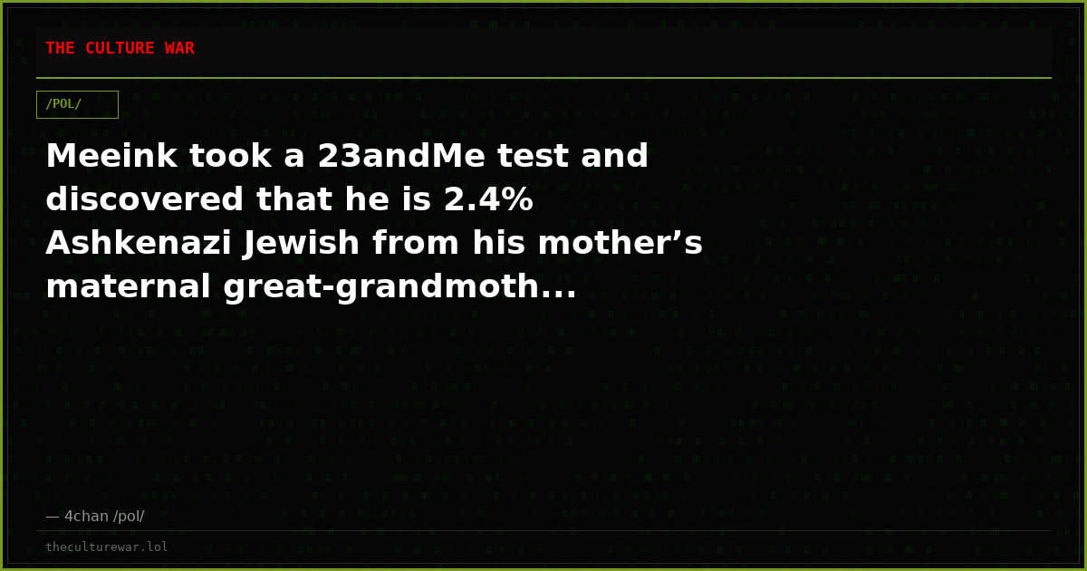 Meeink took a 23andMe test and discovered that he is 2.4% Ashkenazi Jewish from his mother’s maternal great-grandmoth...