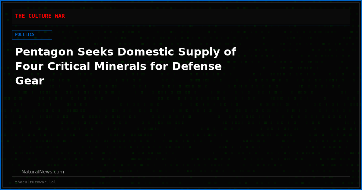 Pentagon Seeks Domestic Supply of Four Critical Minerals for Defense Gear