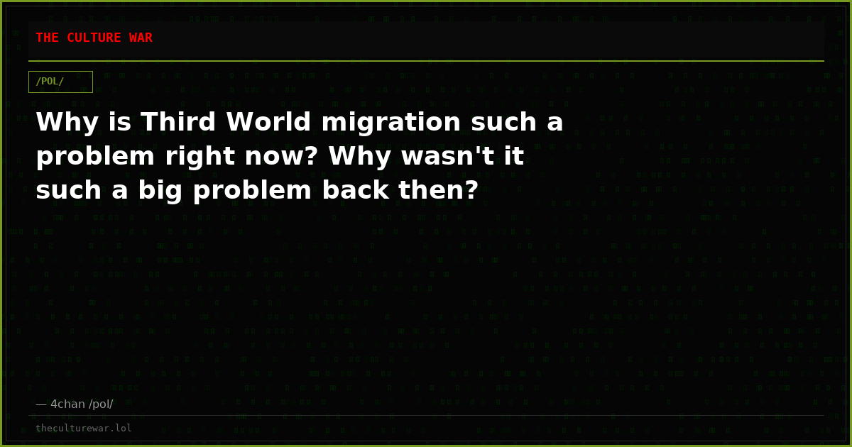 Why is Third World migration such a problem right now? Why wasn't it such a big problem back then?
