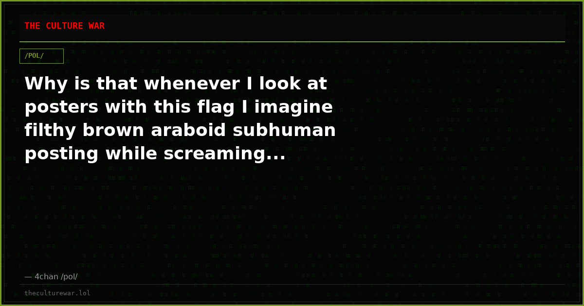 Why is that whenever I look at posters with this flag I imagine filthy brown araboid subhuman posting while screaming...