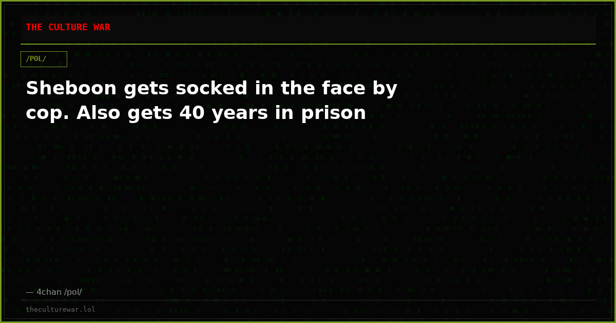 Sheboon gets socked in the face by cop. Also gets 40 years in prison