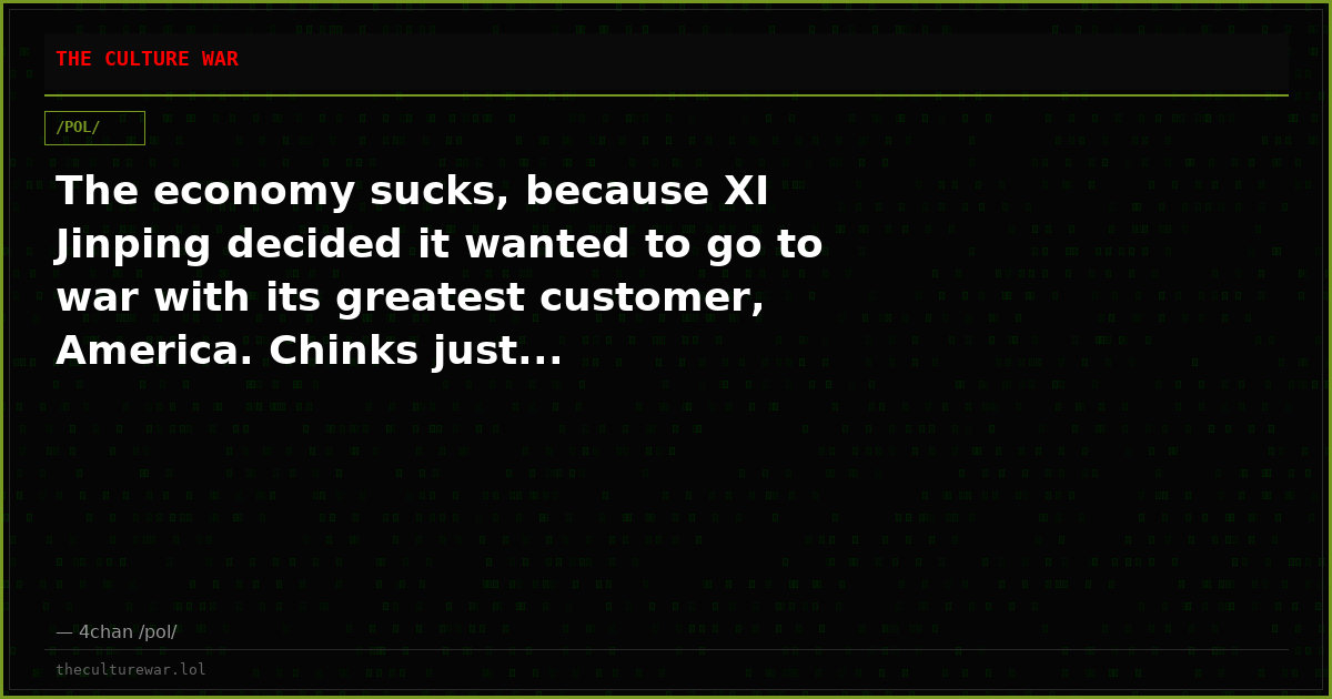 The economy sucks, because XI Jinping decided it wanted to go to war with its greatest customer, America. Chinks just...