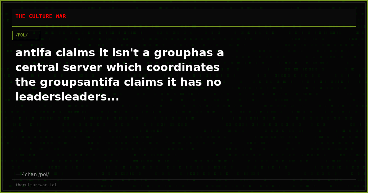 antifa claims it isn't a grouphas a central server which coordinates the groupsantifa claims it has no leadersleaders...