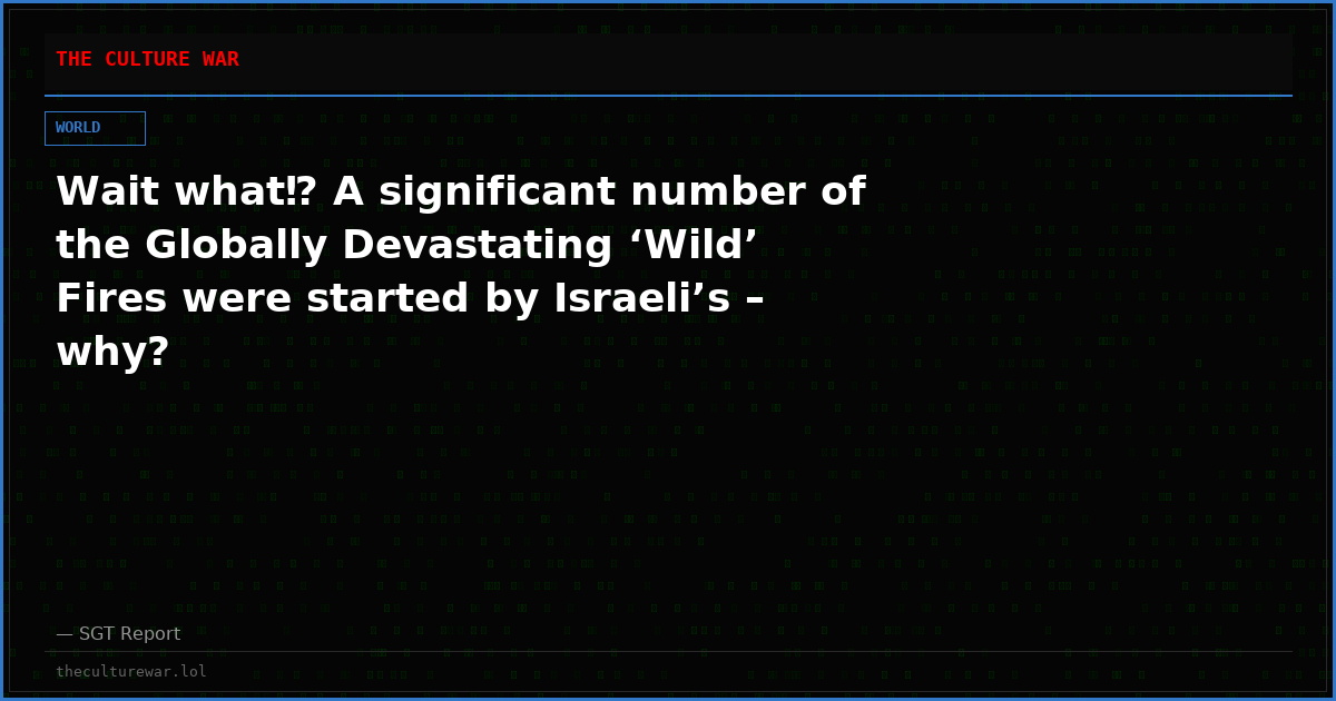 Wait what⁉️ A significant number of the Globally Devastating ‘Wild’ Fires were started by Israeli’s – why?