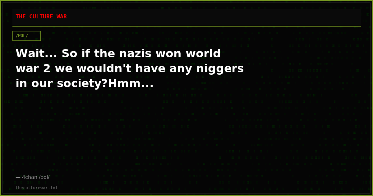 Wait... So if the nazis won world war 2 we wouldn't have any niggers in our society?Hmm...