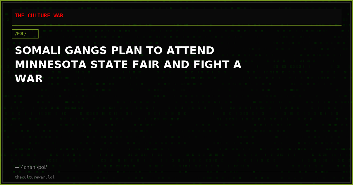 SOMALI GANGS PLAN TO ATTEND MINNESOTA STATE FAIR AND FIGHT A WAR