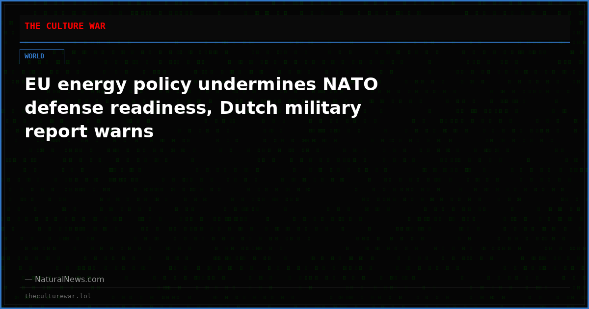 EU energy policy undermines NATO defense readiness, Dutch military report warns