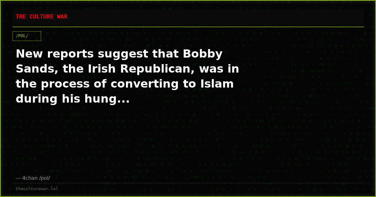 New reports suggest that Bobby Sands, the Irish Republican, was in the process of converting to Islam during his hung...