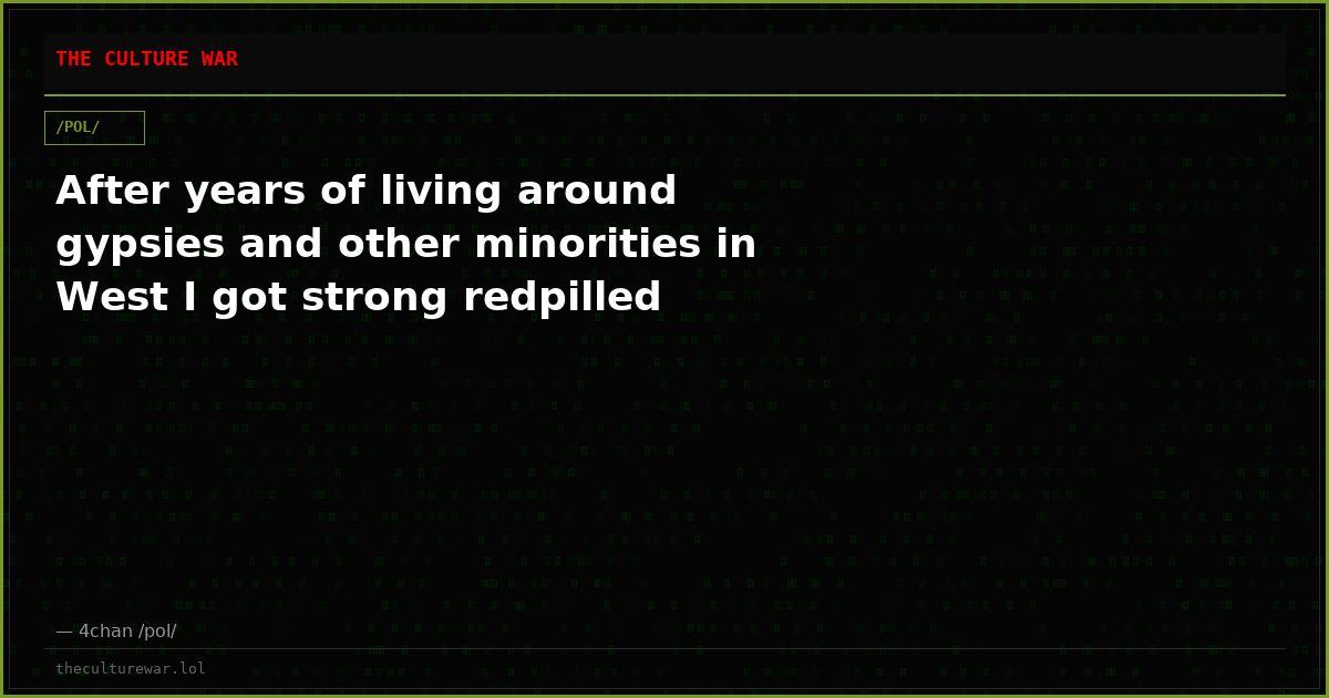 After years of living around gypsies and other minorities in West I got strong redpilled