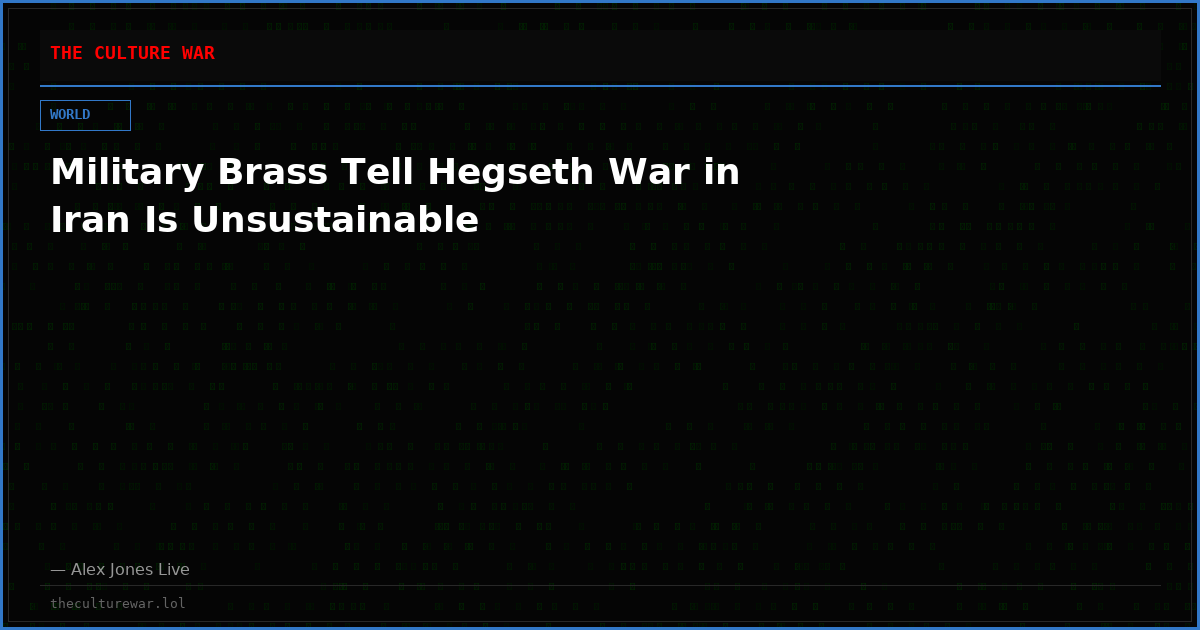 Military Brass Tell Hegseth War in Iran Is Unsustainable