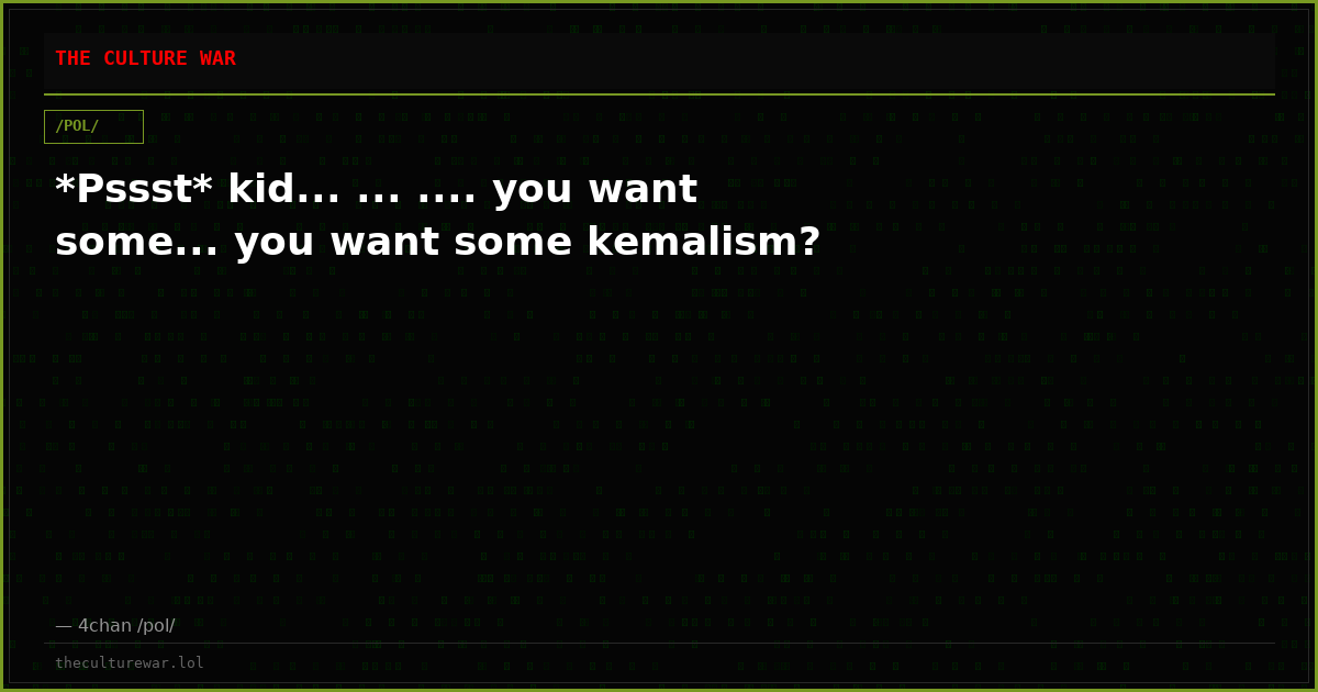 *Pssst* kid... ... .... you want some... you want some kemalism?