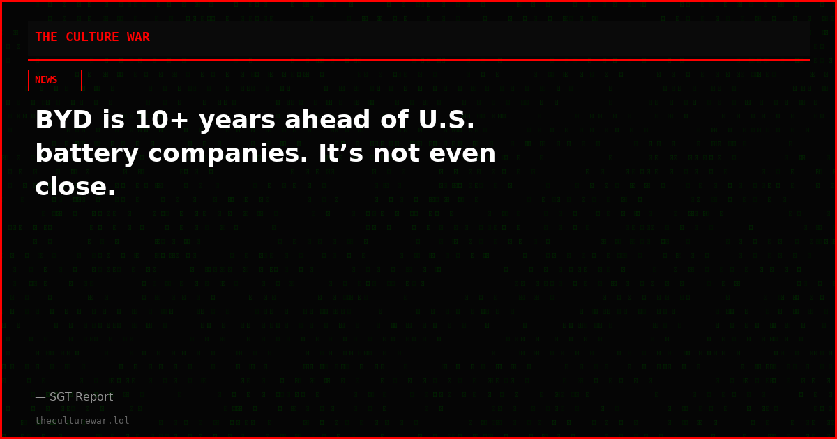 BYD is 10+ years ahead of U.S. battery companies. It’s not even close.