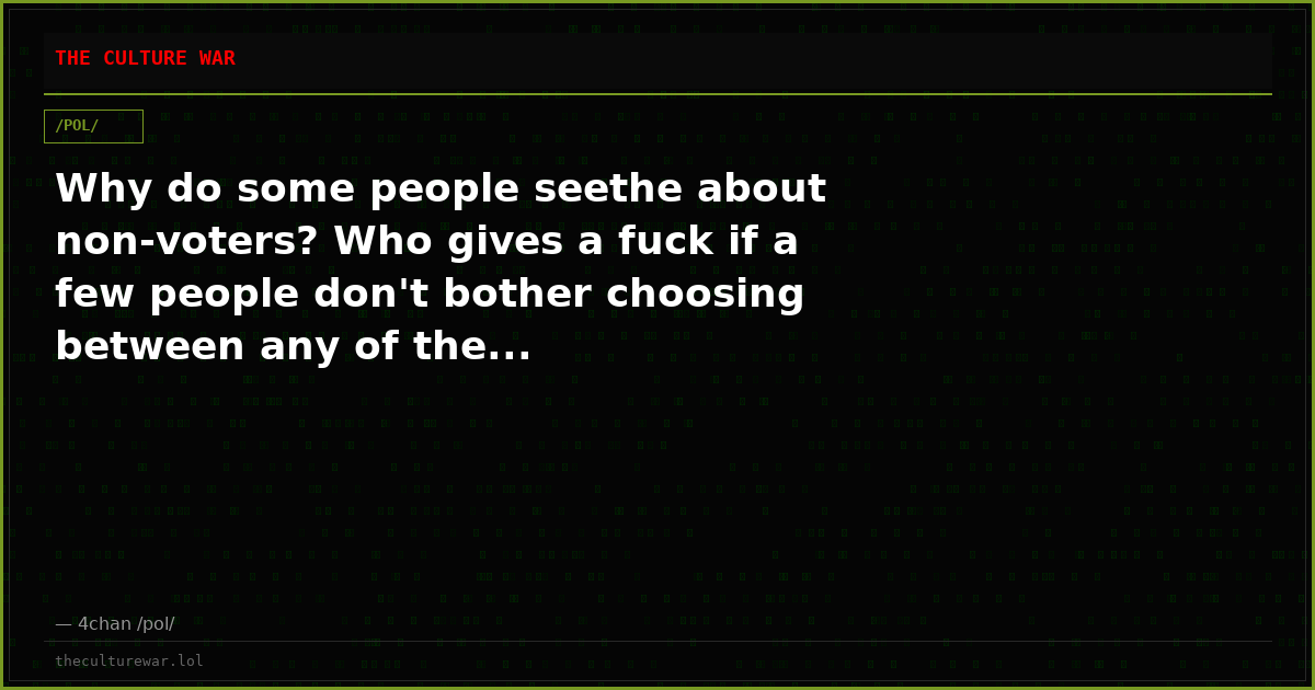 Why do some people seethe about non-voters? Who gives a fuck if a few people don't bother choosing between any of the...