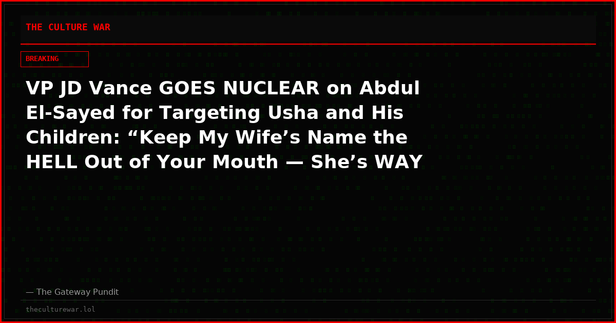 VP JD Vance GOES NUCLEAR on Abdul El-Sayed for Targeting Usha and His Children: “Keep My Wife’s Name the HELL Out of Your Mouth — She’s WAY Out of Your League!”