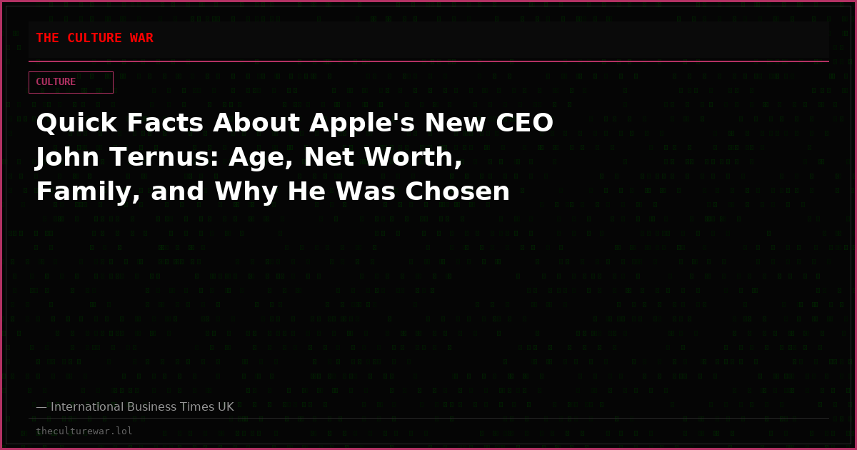 Quick Facts About Apple's New CEO John Ternus: Age, Net Worth, Family, and Why He Was Chosen