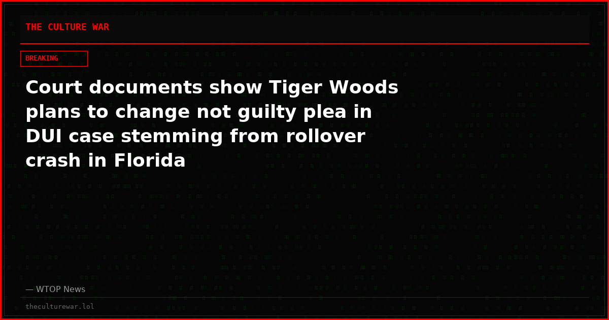 Court documents show Tiger Woods plans to change not guilty plea in DUI case stemming from rollover crash in Florida