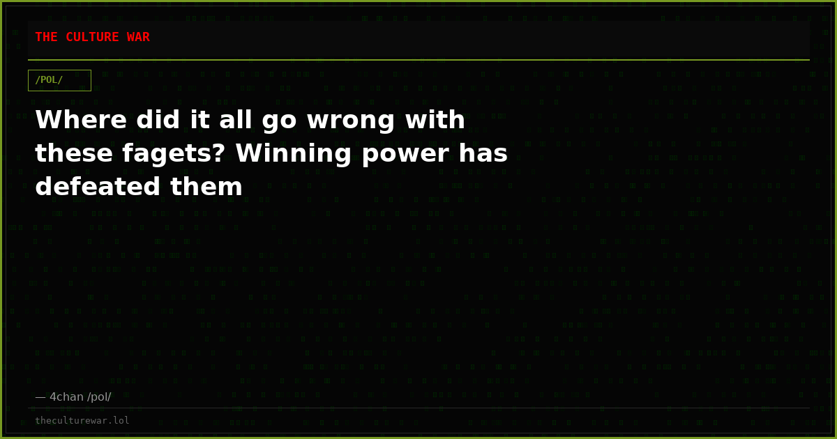 Where did it all go wrong with these fagets? Winning power has defeated them