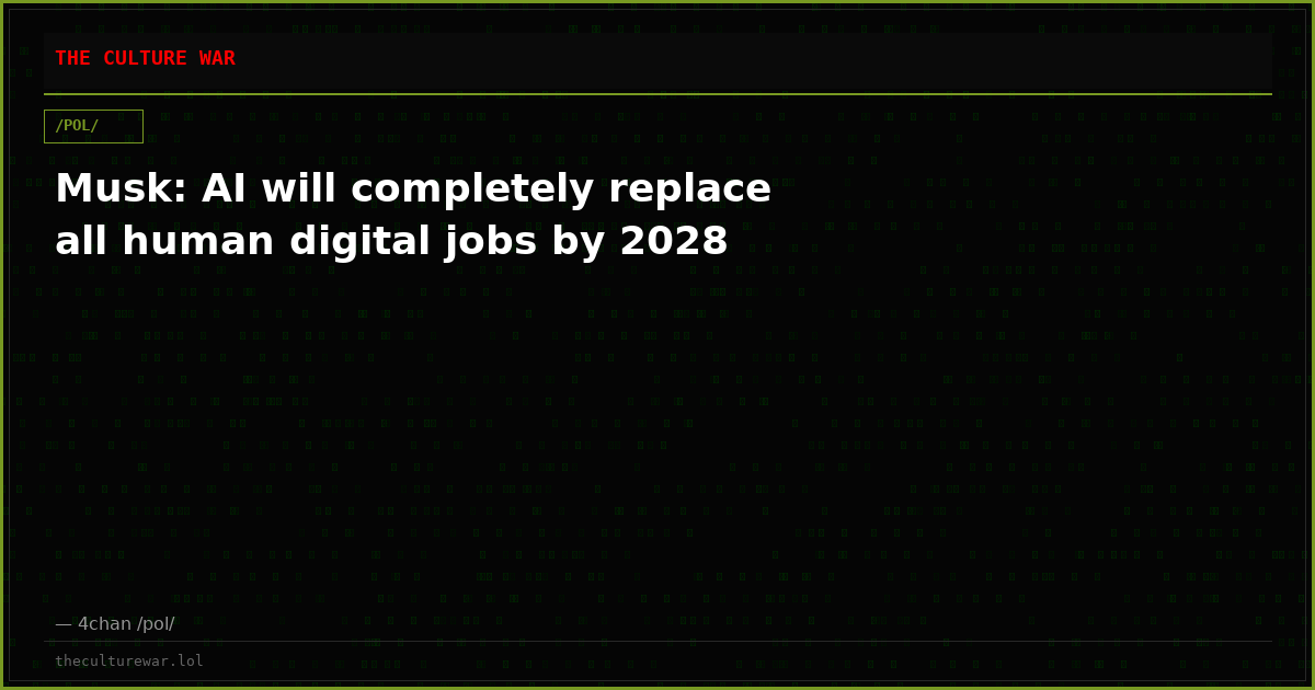 Musk: AI will completely replace all human digital jobs by 2028