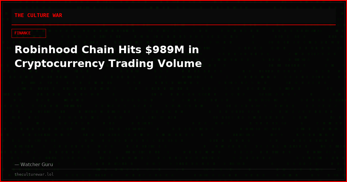 Robinhood Chain Hits $989M in Cryptocurrency Trading Volume