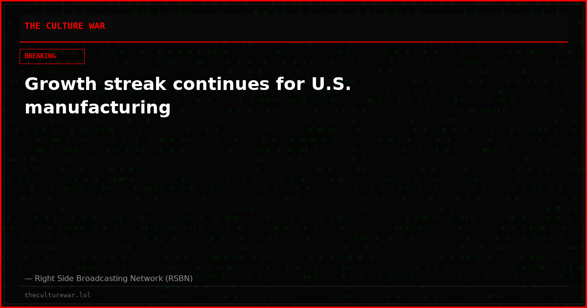 Growth streak continues for U.S. manufacturing