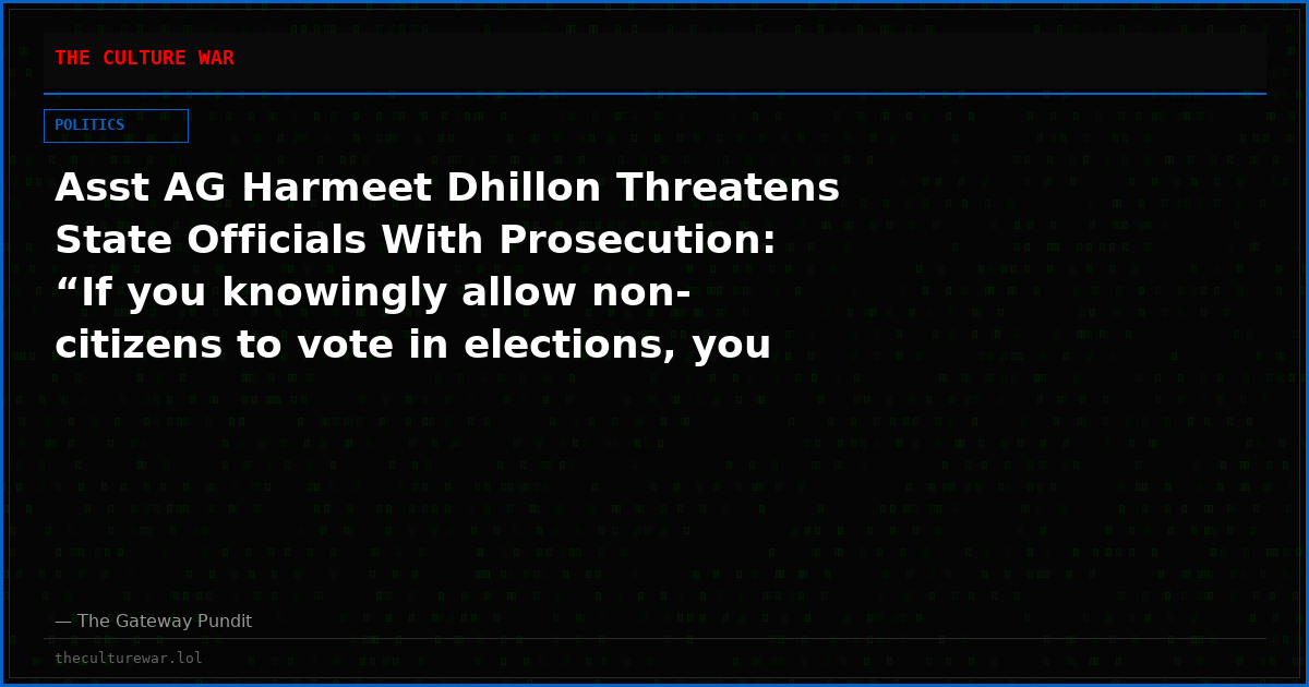 Asst AG Harmeet Dhillon Threatens State Officials With Prosecution: “If you knowingly allow non-citizens to vote in elections, you are committing a federal crime!” [VIDEO]