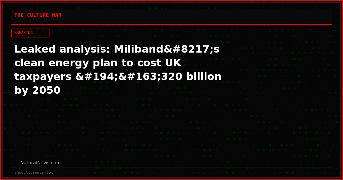 Leaked analysis: Miliband’s clean energy plan to cost UK taxpayers Â£320 billion by 2050