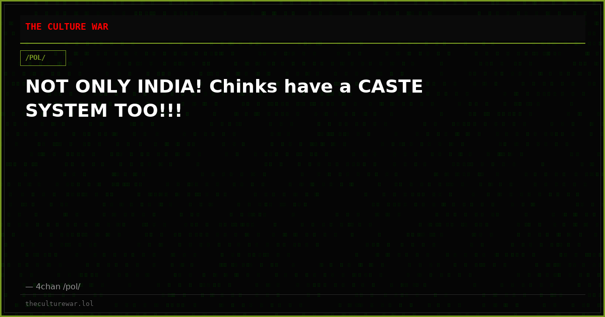NOT ONLY INDIA! Chinks have a CASTE SYSTEM TOO!!!