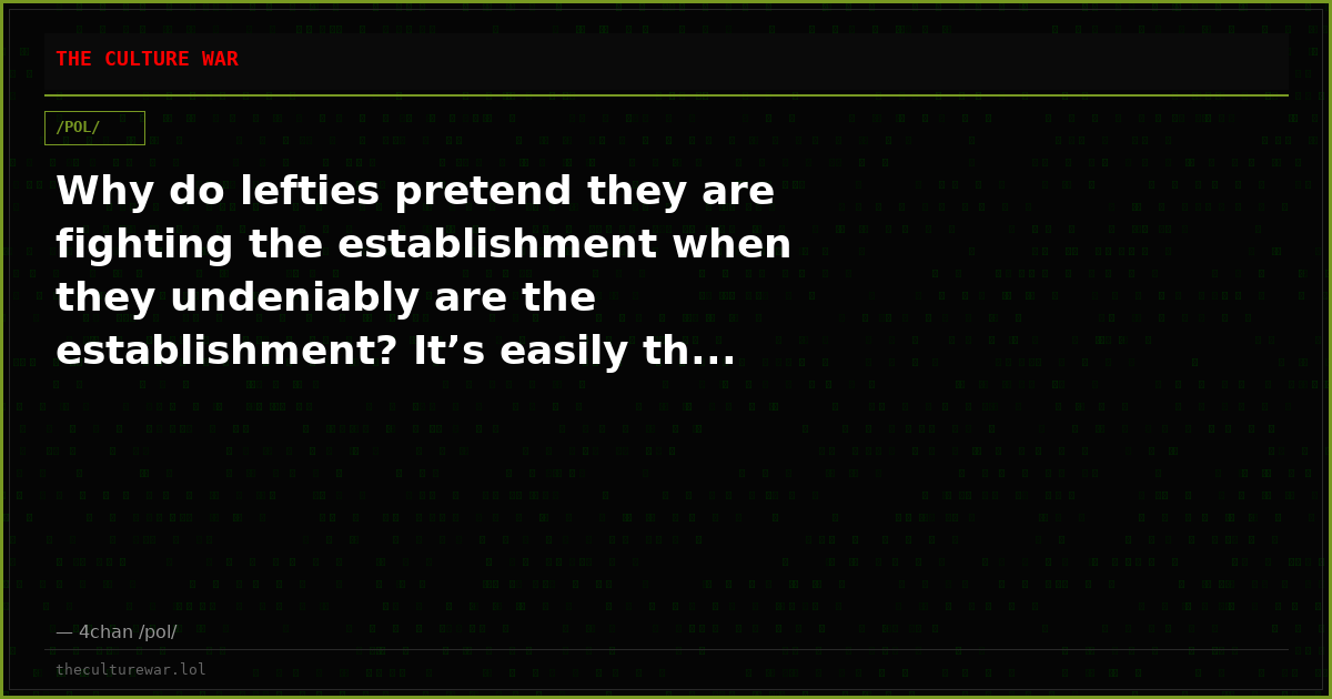 Why do lefties pretend they are fighting the establishment when they undeniably are the establishment? It’s easily th...