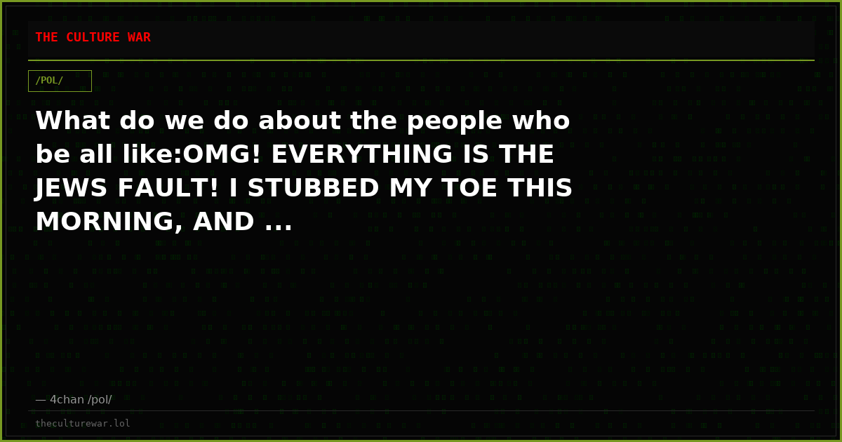 What do we do about the people who be all like:OMG! EVERYTHING IS THE JEWS FAULT! I STUBBED MY TOE THIS MORNING, AND ...