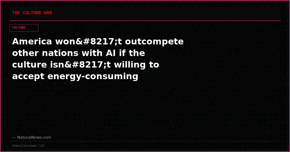 America won’t outcompete other nations with AI if the culture isn’t willing to accept energy-consuming infrastructure, job displacement, surveillance
