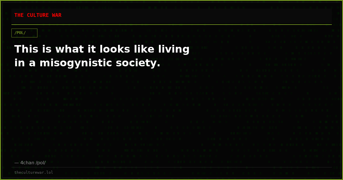 This is what it looks like living in a misogynistic society.