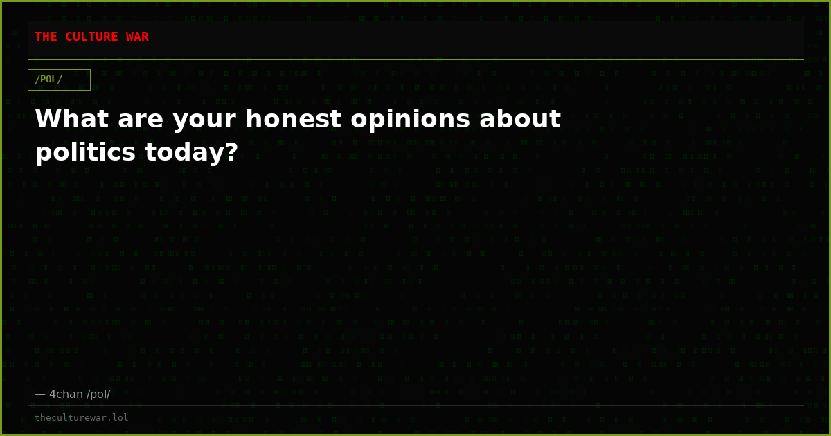 What are your honest opinions about politics today?