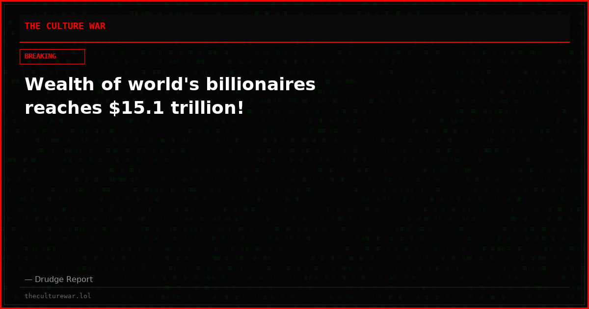 Wealth of world's billionaires reaches $15.1 trillion!