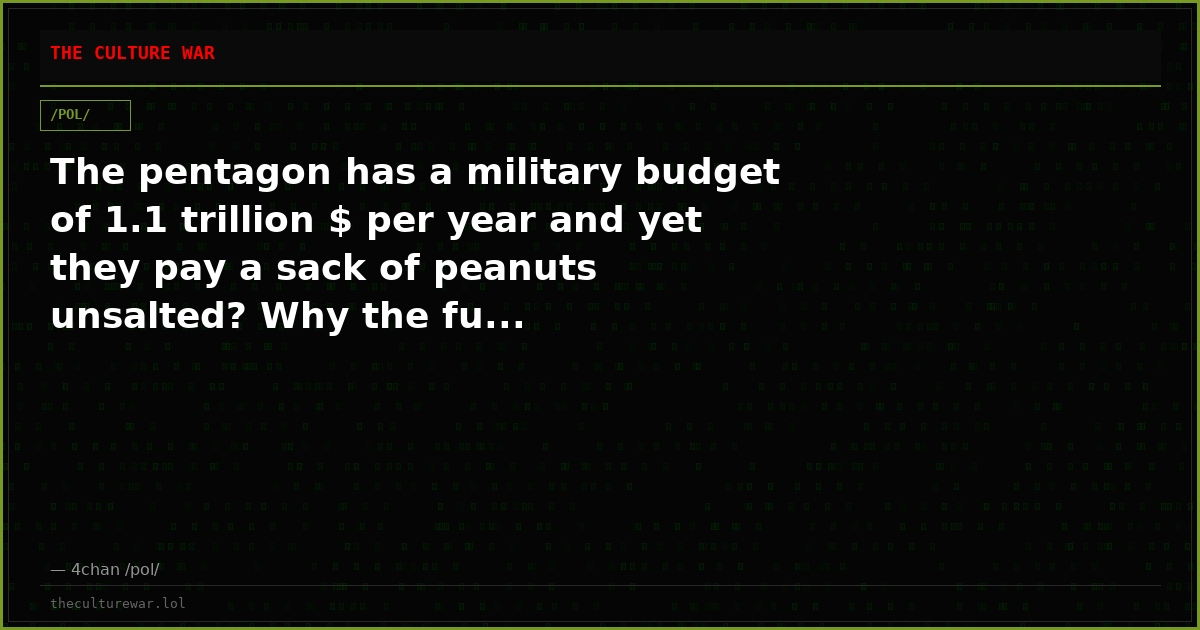 The pentagon has a military budget of 1.1 trillion $ per year and yet they pay a sack of peanuts unsalted? Why the fu...