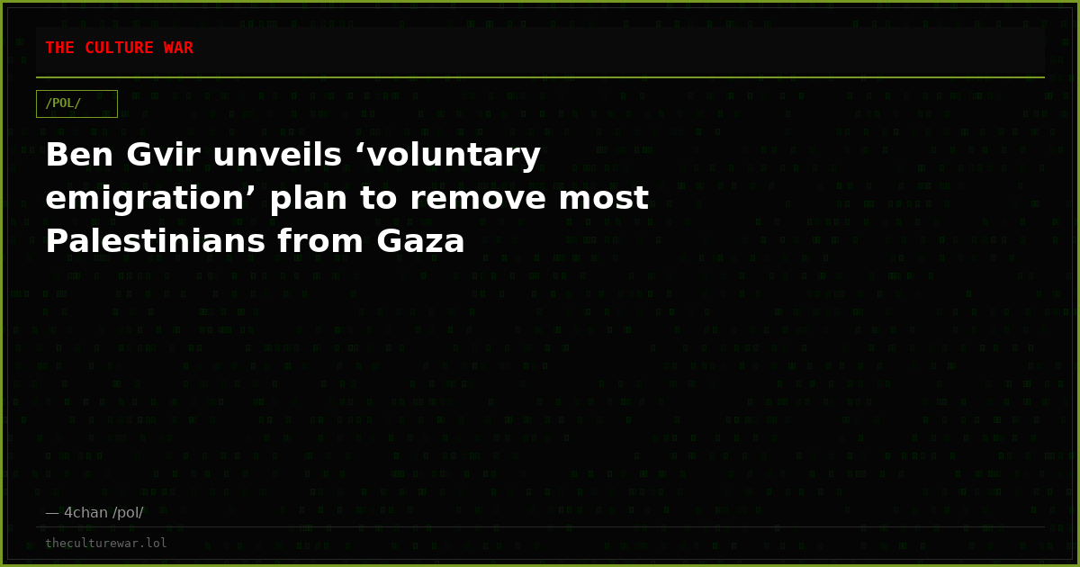 Ben Gvir unveils ‘voluntary emigration’ plan to remove most Palestinians from Gaza