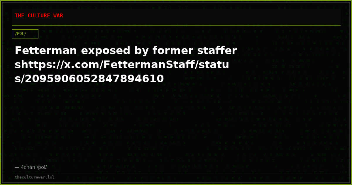 Fetterman exposed by former staffershttps://x.com/FettermanStaff/status/2095906052847894610
