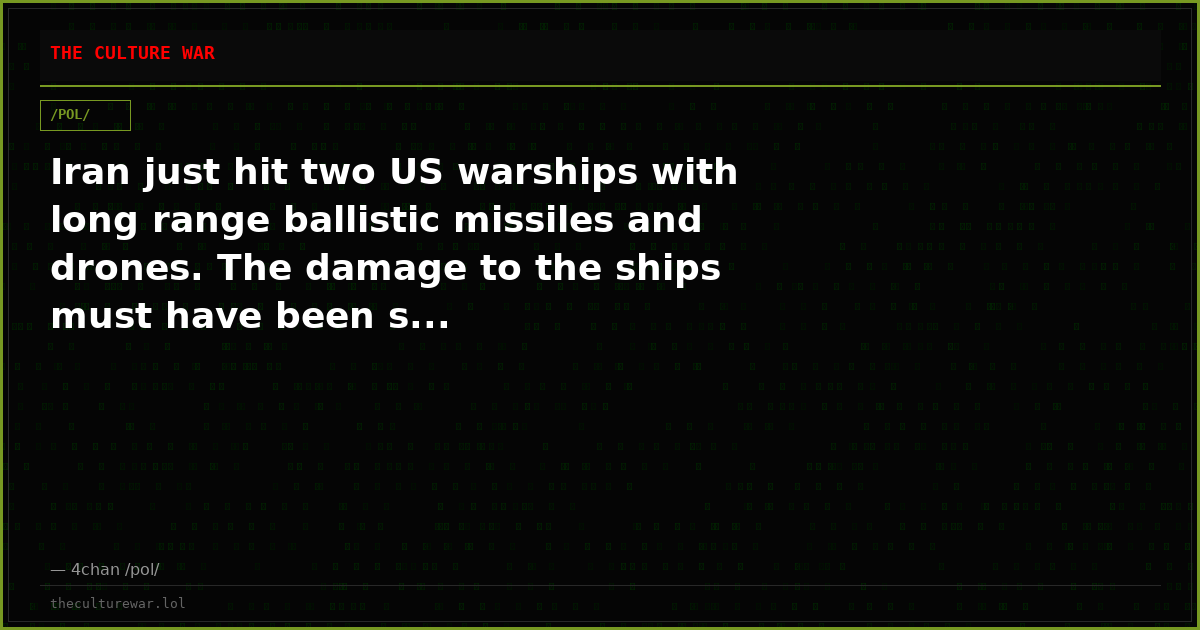 Iran just hit two US warships with long range ballistic missiles and drones. The damage to the ships must have been s...