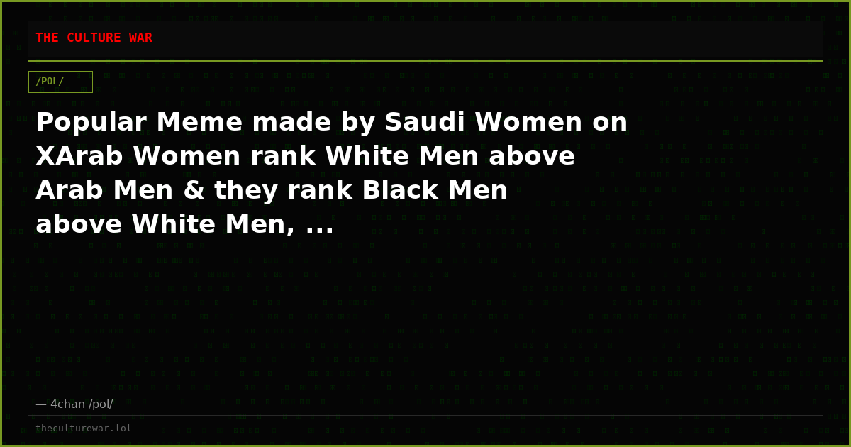 Popular Meme made by Saudi Women on XArab Women rank White Men above Arab Men & they rank Black Men above White Men, ...