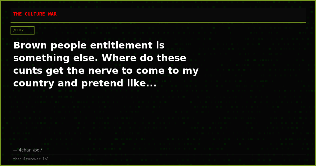 Brown people entitlement is something else. Where do these cunts get the nerve to come to my country and pretend like...