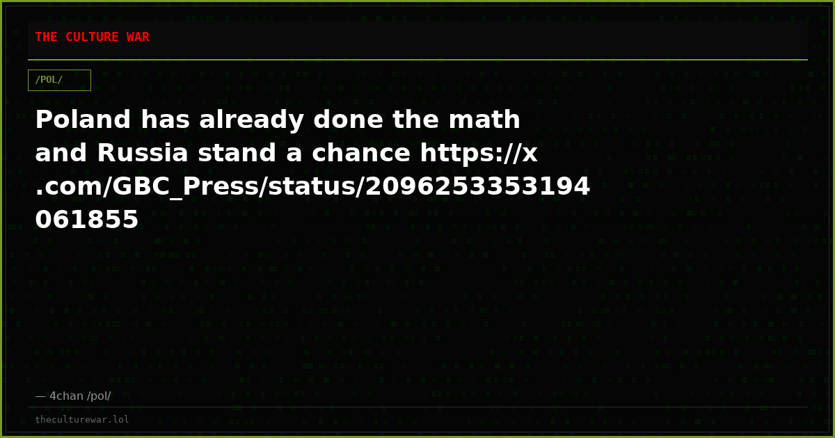 Poland has already done the math and Russia stand a chance https://x.com/GBC_Press/status/2096253353194061855